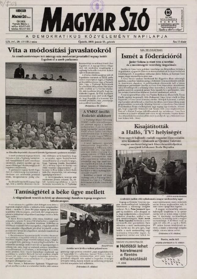 Magyar Szó, 59. évf. 2002. január 25. 20. sz. 1–16. oldal