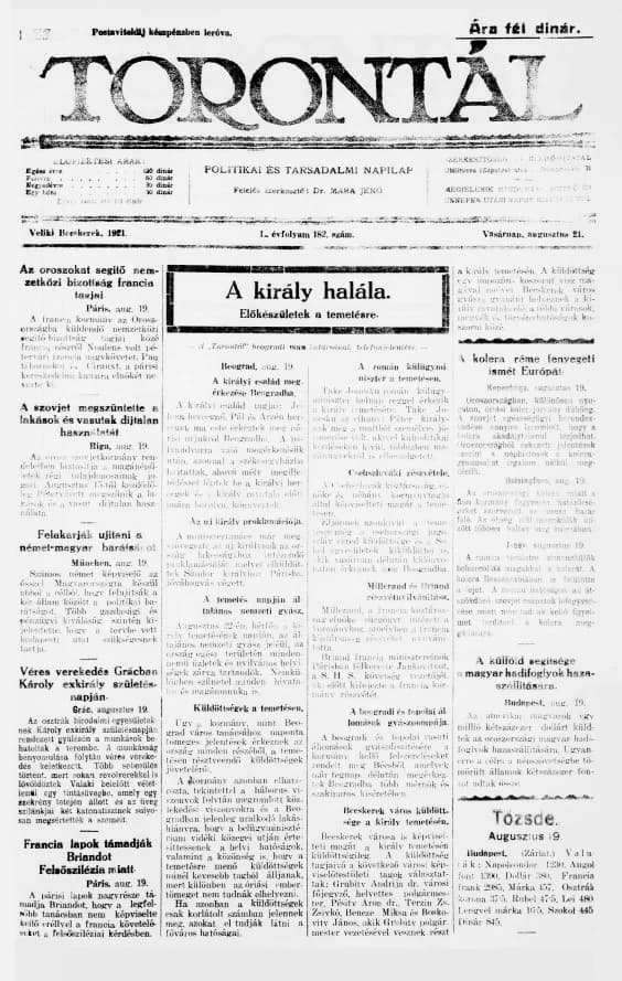 Torontál, 50. évf. 1921. augusztus 21. 182. sz.