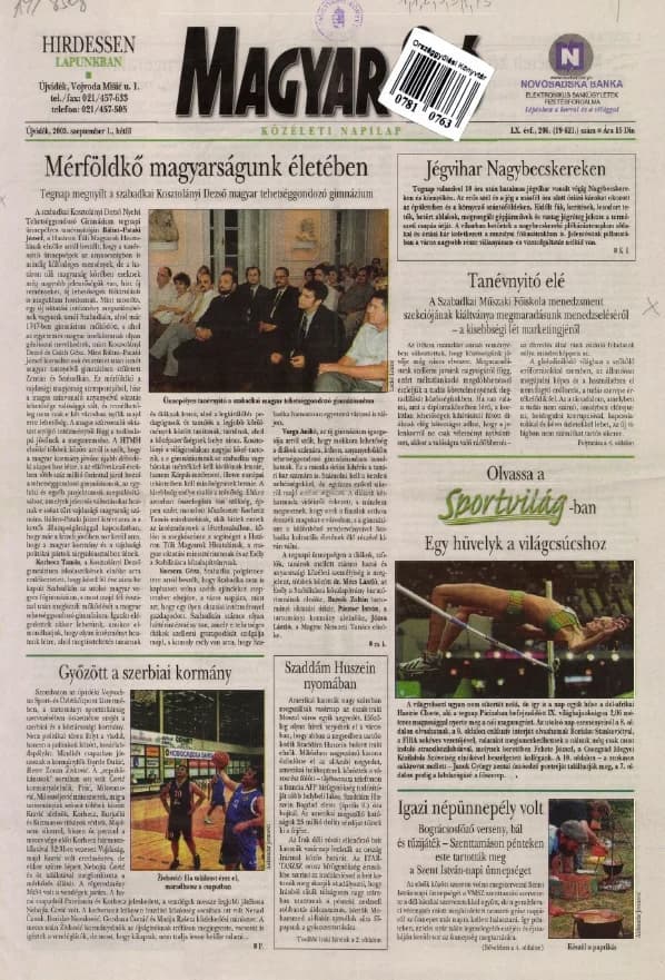 Magyar Szó, 60. évf. 2003. szeptember 1. 206. sz. 1–16. oldal