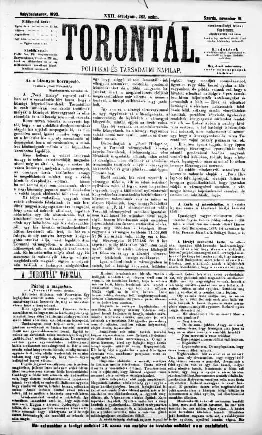 Torontál, 22. évf. 1893. november 15. 262. sz.