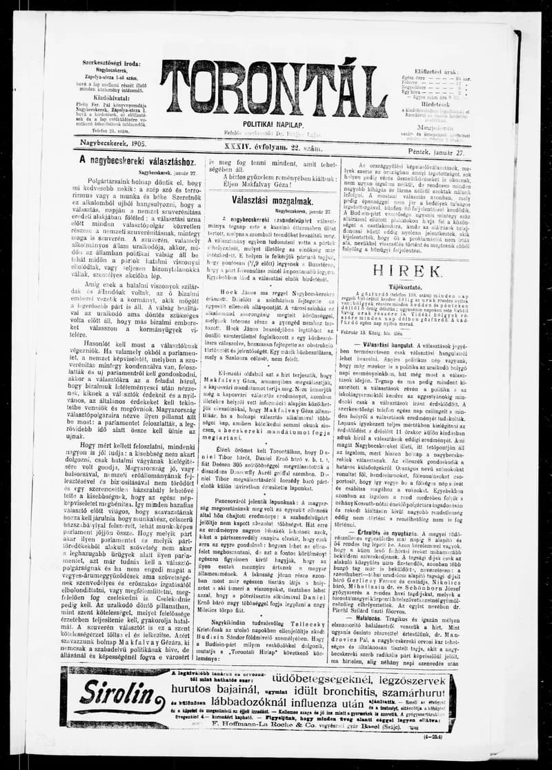 Torontál, 34. évf. 1905. január 27. 22. sz.