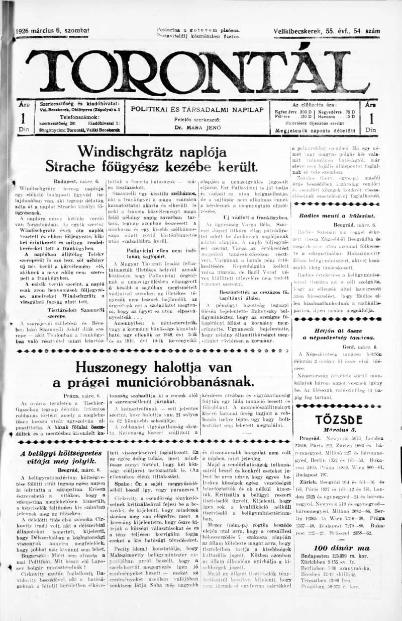 Torontál, 55. évf. 1926. március 6. 54. sz.