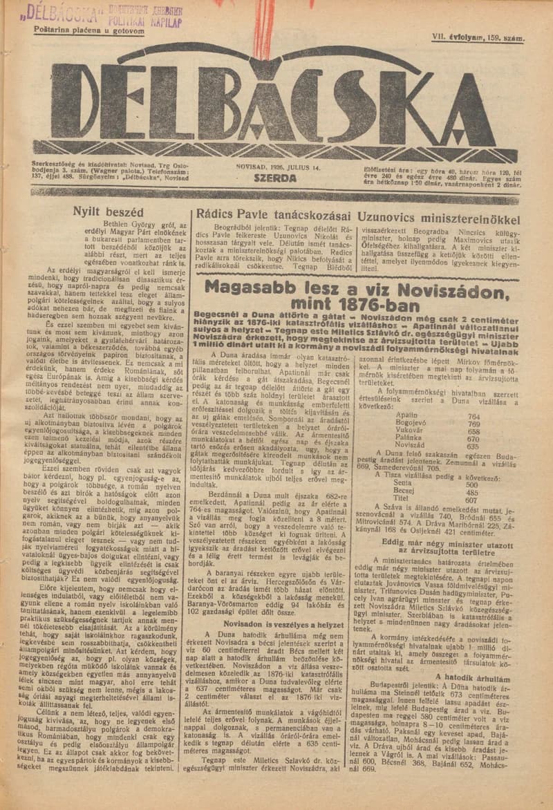 Délbácska, 7. évf. 1926. július 14. 159. sz.