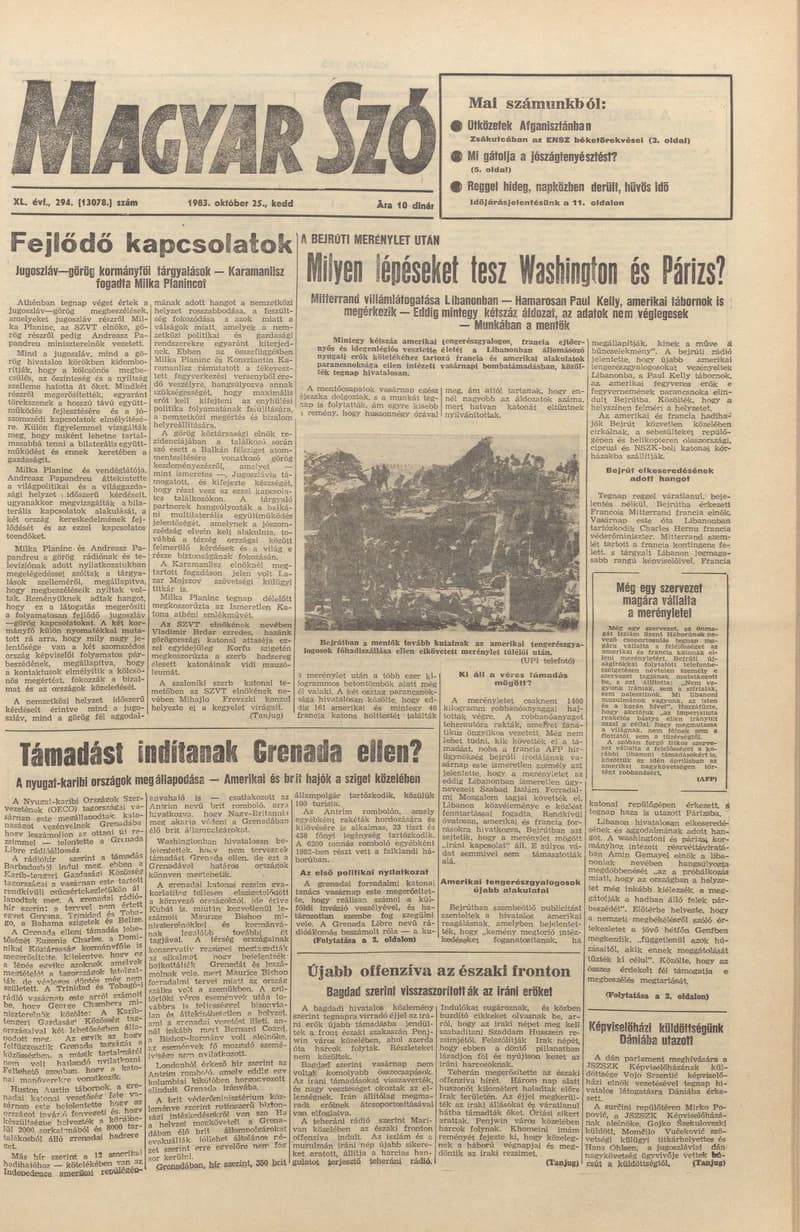 Magyar Szó, 40. évf. 1983. október 25. 294. sz.