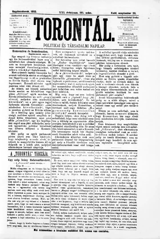 Torontál, 21. évf. 1892. szeptember 20. 195. sz.