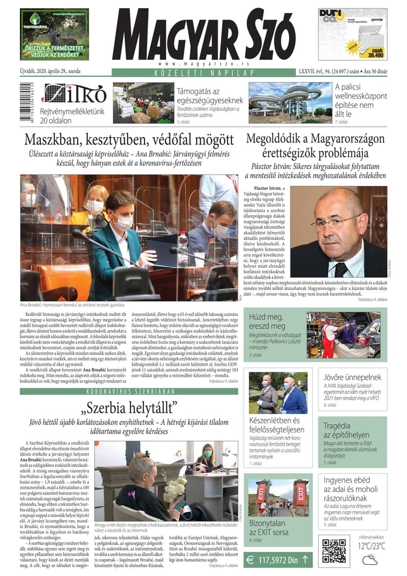 Magyar Szó, 77. évf. 2020. április 29. 94. sz. 1–16. oldal