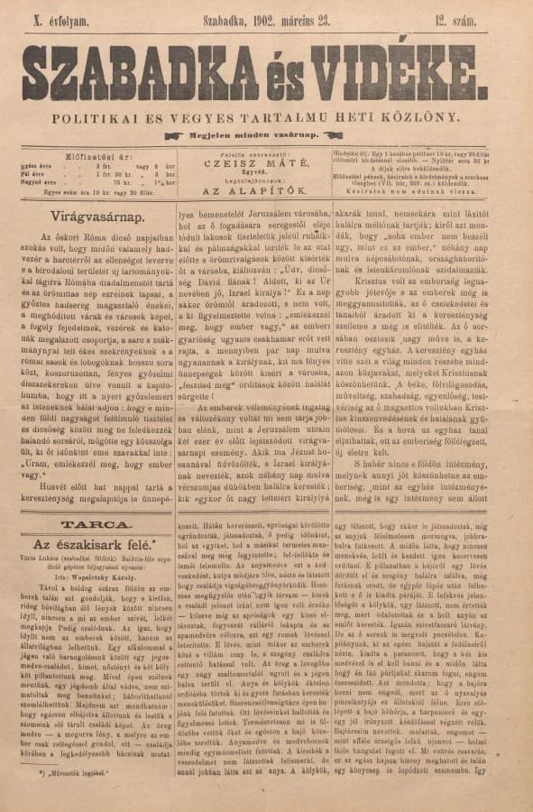 Szabadka és vidéke II, 10. évf. 1902. március 23. 12. sz.