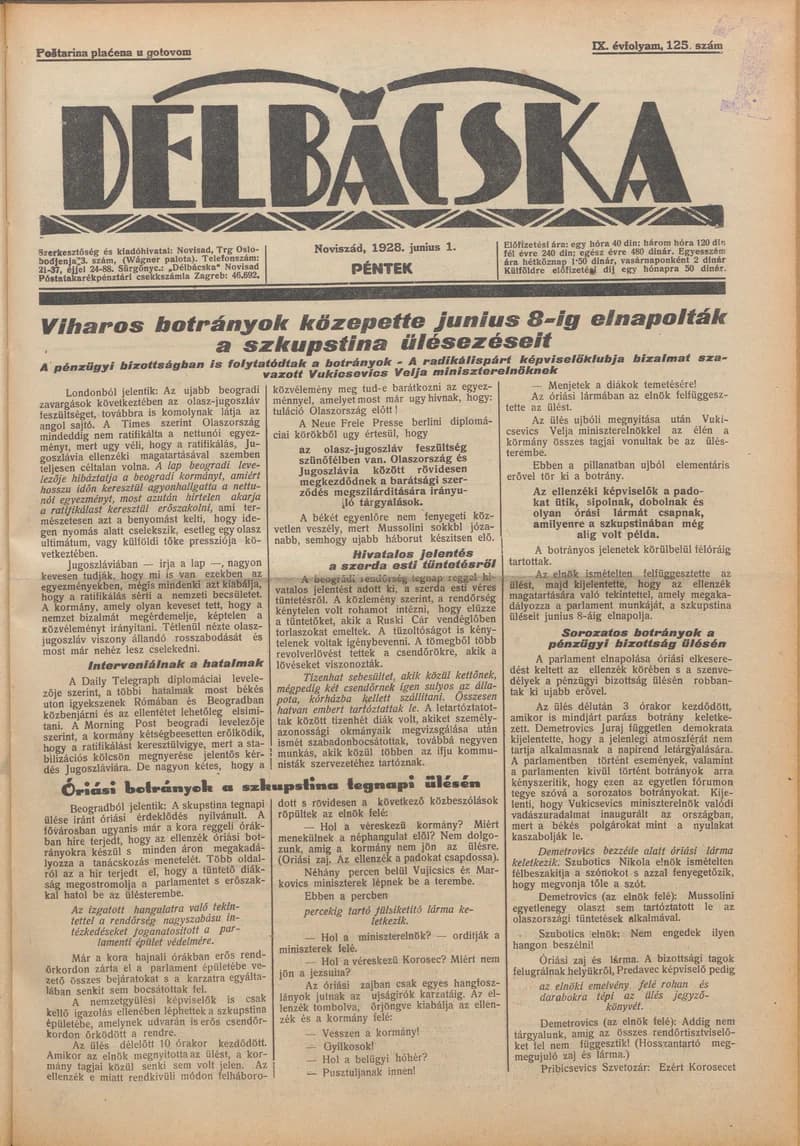 Délbácska, 9. évf. 1928. június 1. 125. sz.