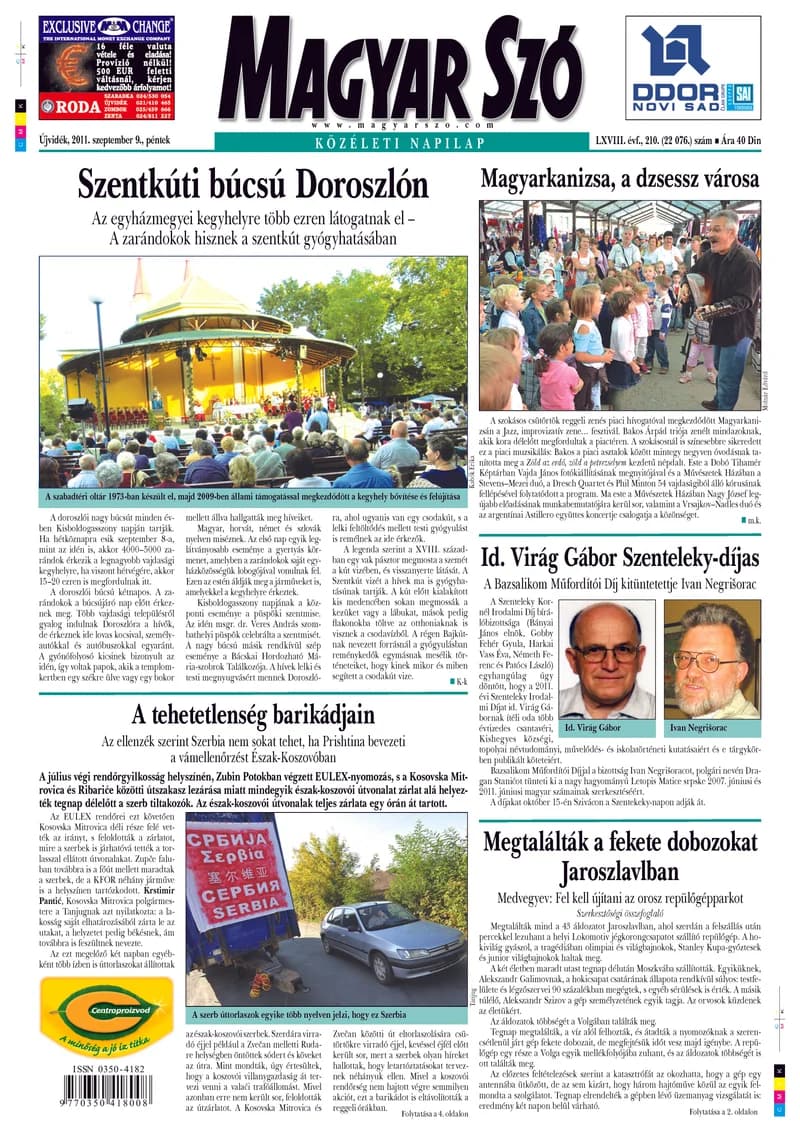 Magyar Szó, 68. évf. 2011. szeptember 9. 210. sz. 1–20. oldal