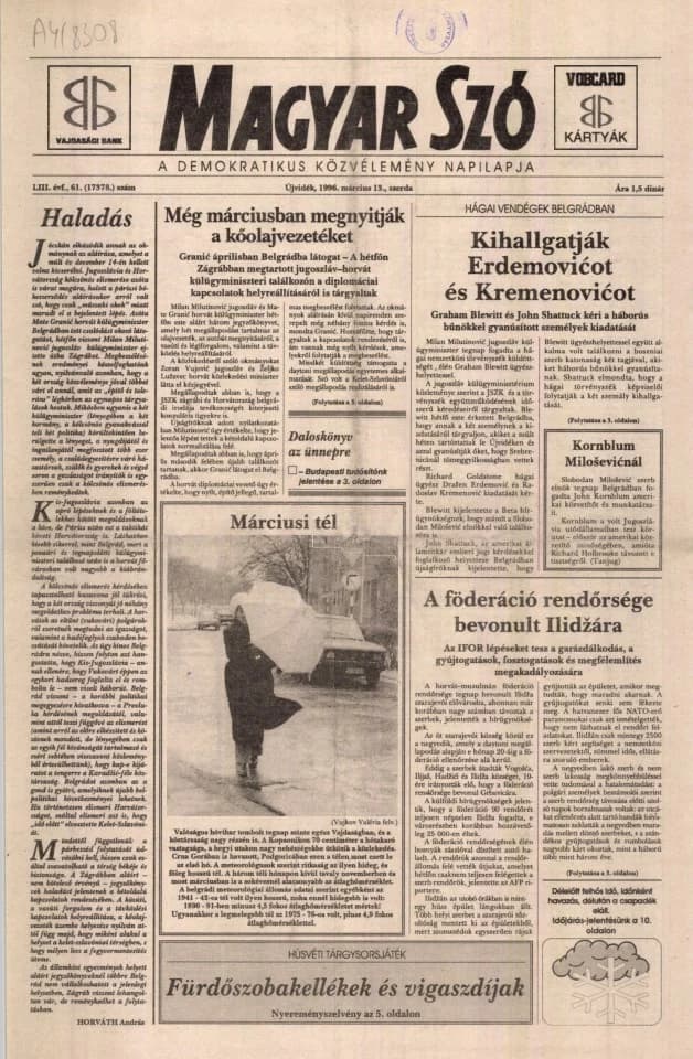 Magyar Szó, 53. évf. 1996. március 13. 61. sz. 1–16. oldal