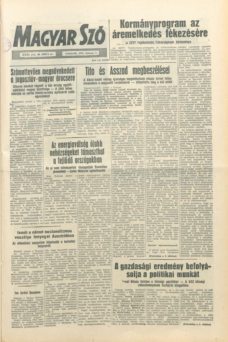 Magyar Szó, 31. évf. 1974. február 7. 36. sz. 1–20. oldal