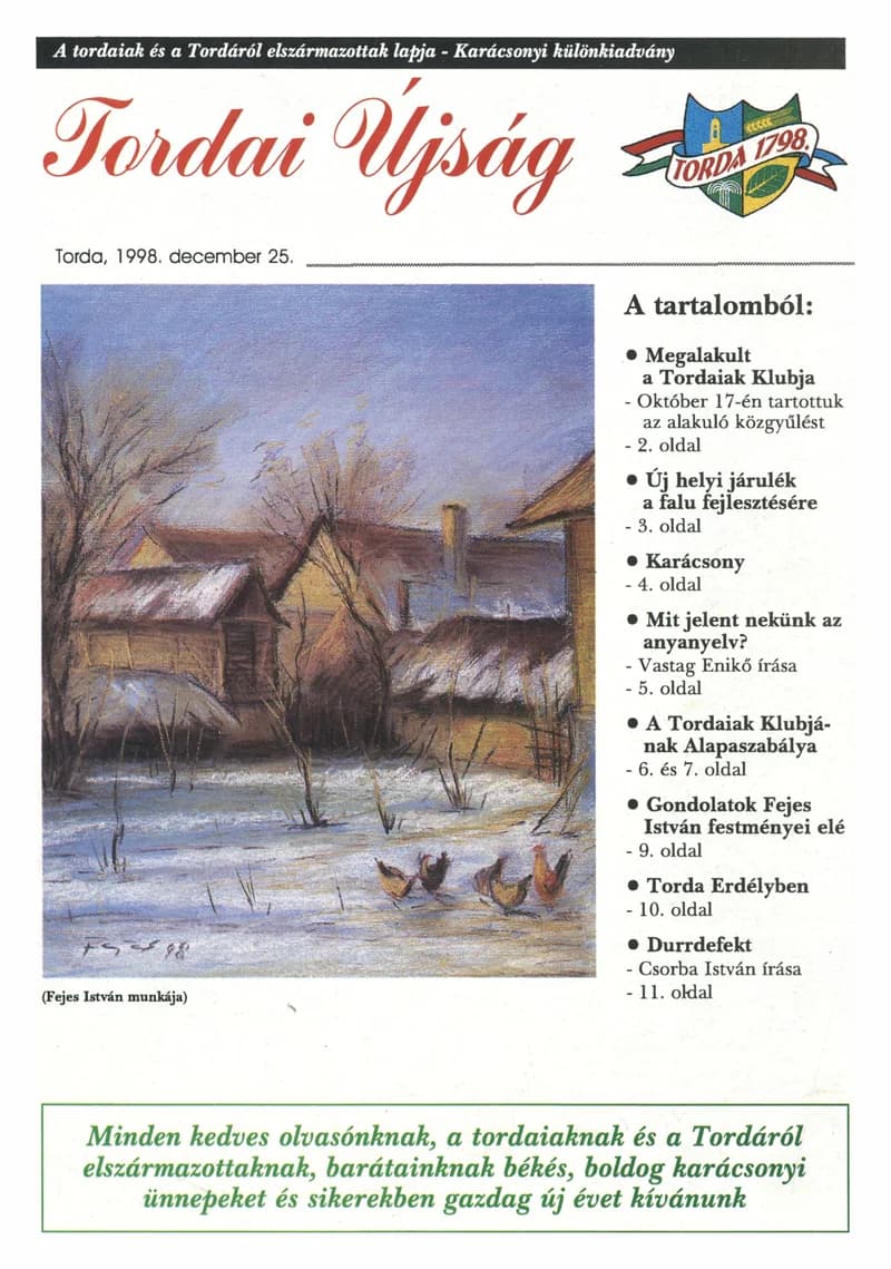 Tordai Újság, 1. évf. 1998. december 25. 2. sz. 1–12. oldal