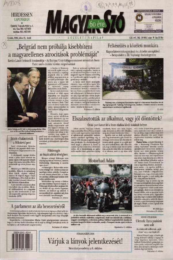 Magyar Szó, 61. évf. 2004. július 13. 162. sz. 1–20. oldal