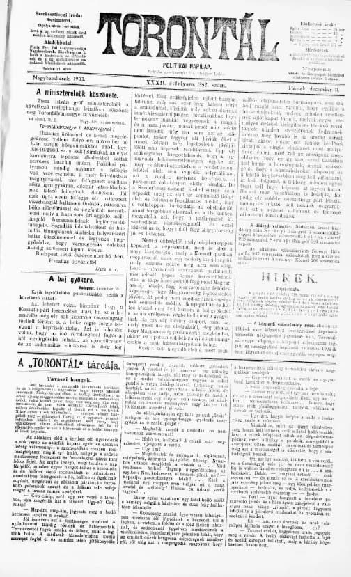 Torontál, 32. évf. 1903. december 11. 282. sz.