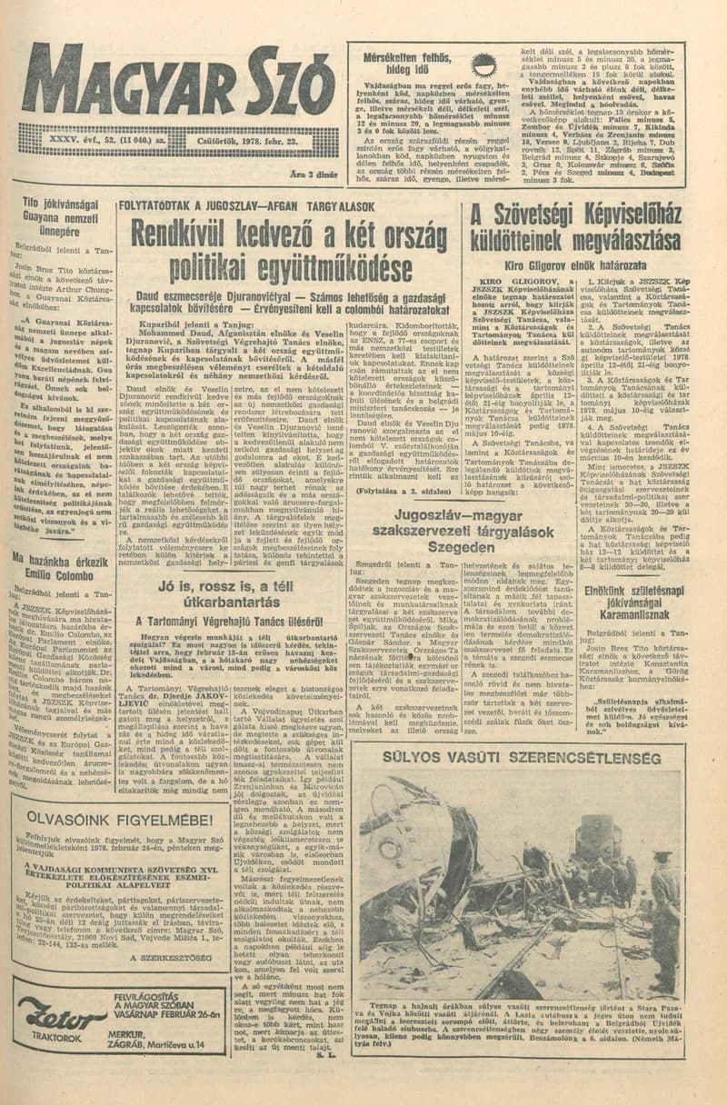 Magyar Szó, 35. évf. 1978. február 23. 52. sz. 1–20. oldal