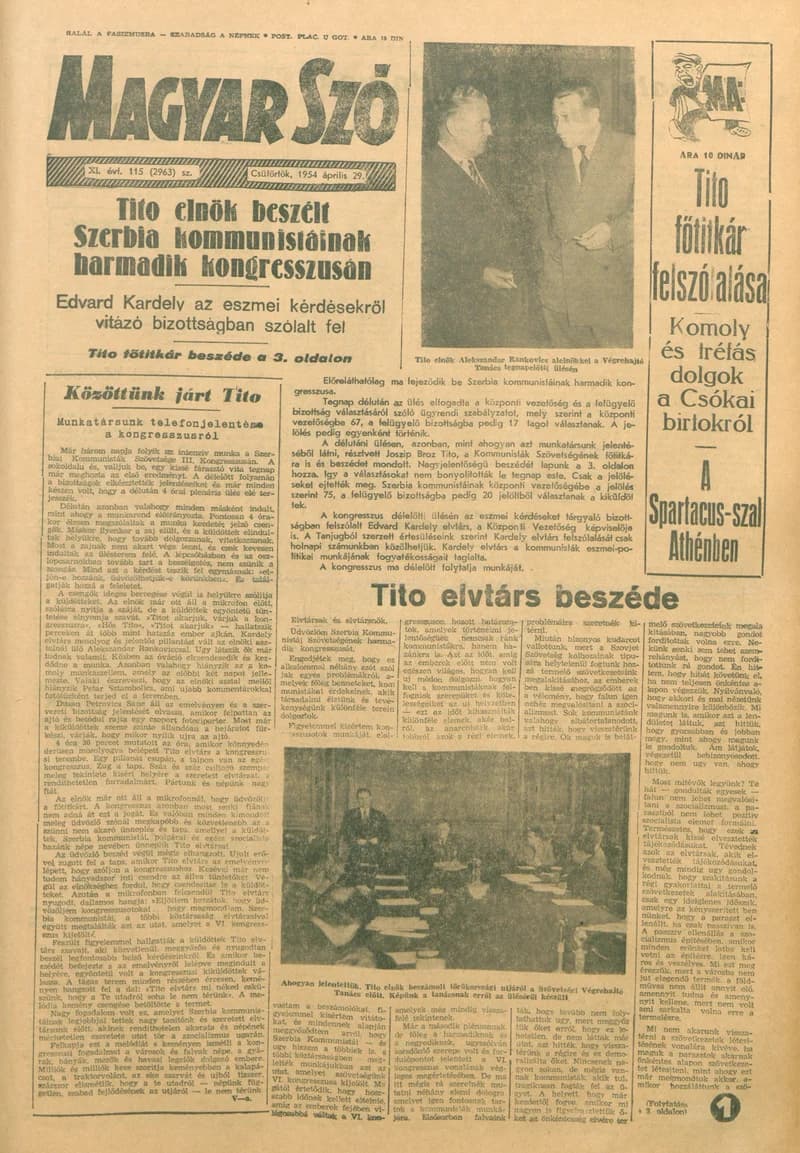 Magyar Szó, 11. évf. 1954. április 29. 115. sz. 1–8. oldal