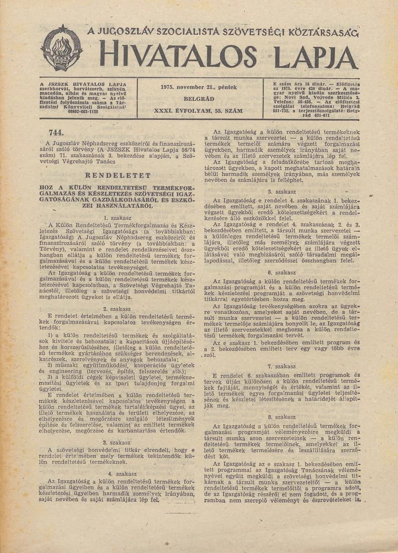 A Jugoszláv Szocialista Szövetségi Köztársaság Hivatalos Lapja, 31. évf. 1975. november 21. 55. sz. 1481–1524. oldal