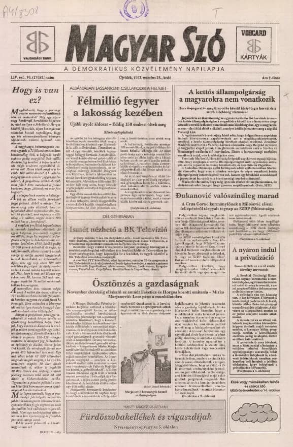 Magyar Szó, 54. évf. 1997. március 25. 70. sz. 1–16. oldal