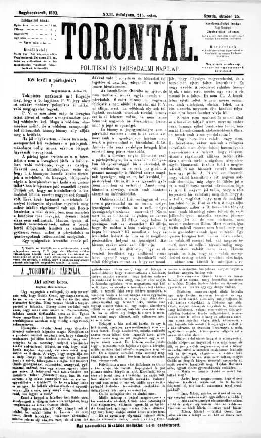 Torontál, 22. évf. 1893. október 25. 245. sz.