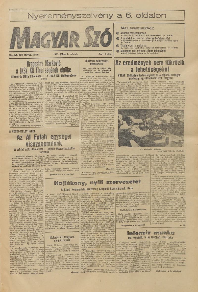 Magyar Szó, 40. évf. 1983. július 1. 178. sz. 1–20. oldal