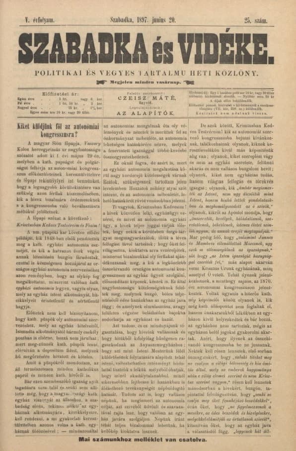 Szabadka és vidéke II, 5. évf. 1897. június 20. 25. sz.
