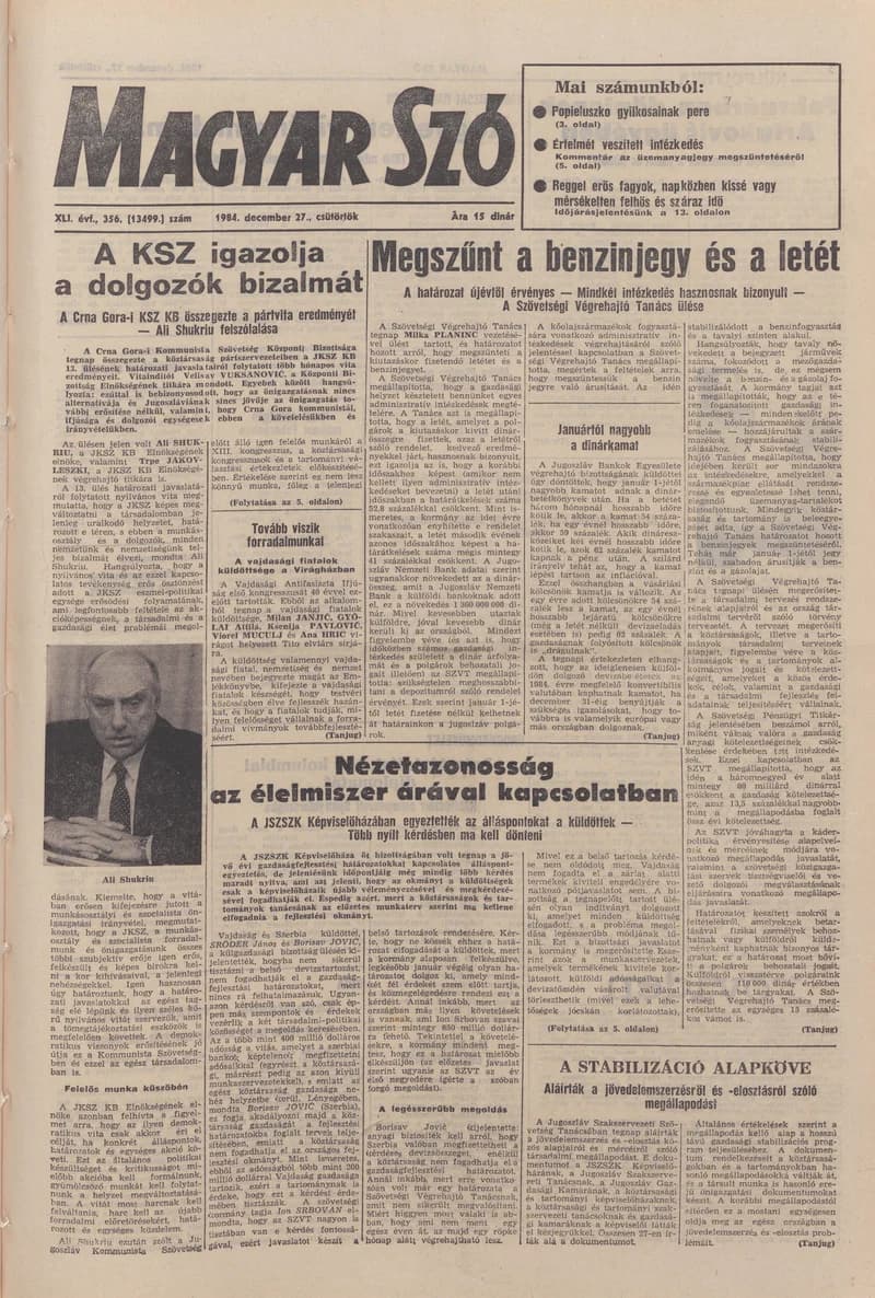 Magyar Szó, 41. évf. 1984. december 27. 356. sz. 1–20. oldal