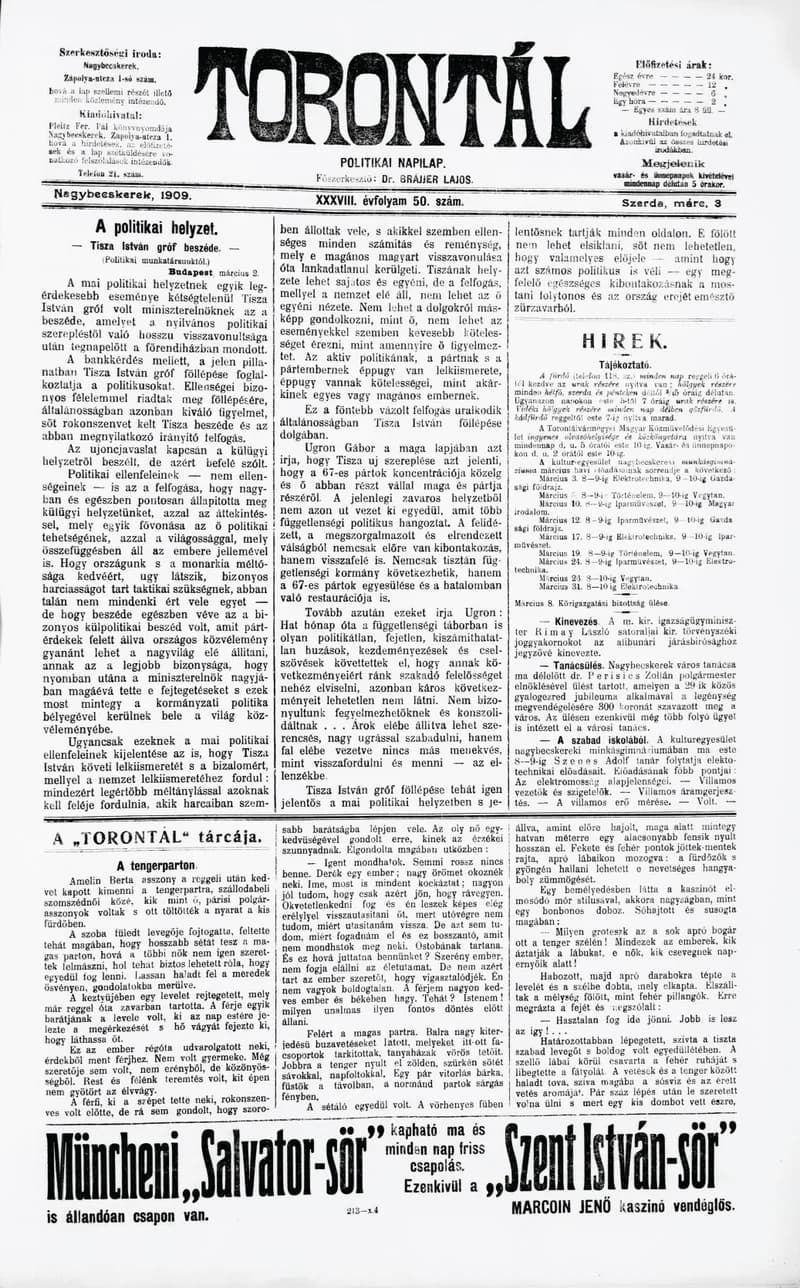 Torontál, 38. évf. 1909. március 3. 50. sz.