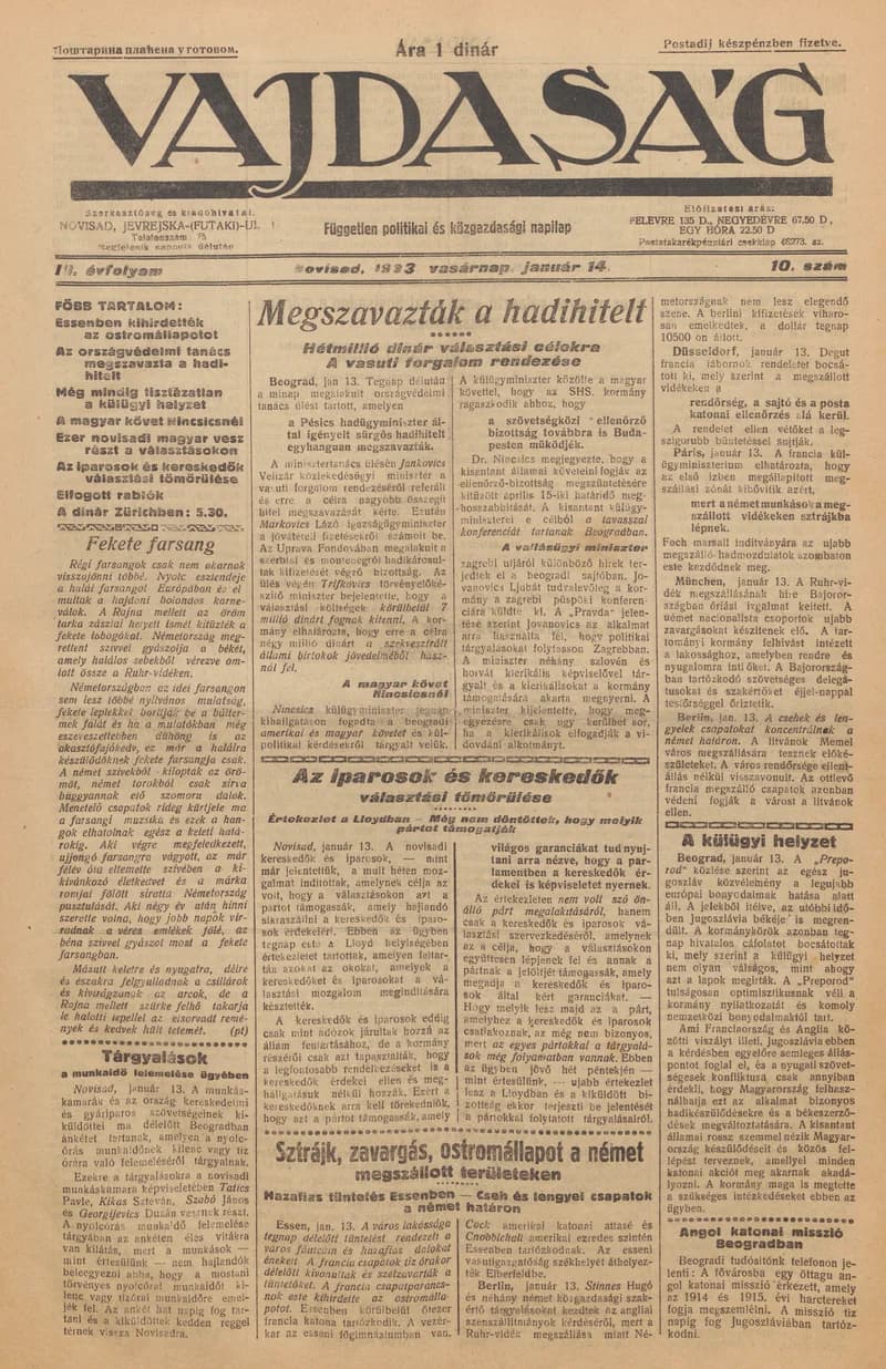 Vajdaság, 3. évf. 1923. január 14. 10. sz.
