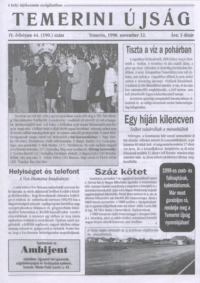 Temerini Újság, 4. évf. 1998. november 12. 45. sz.