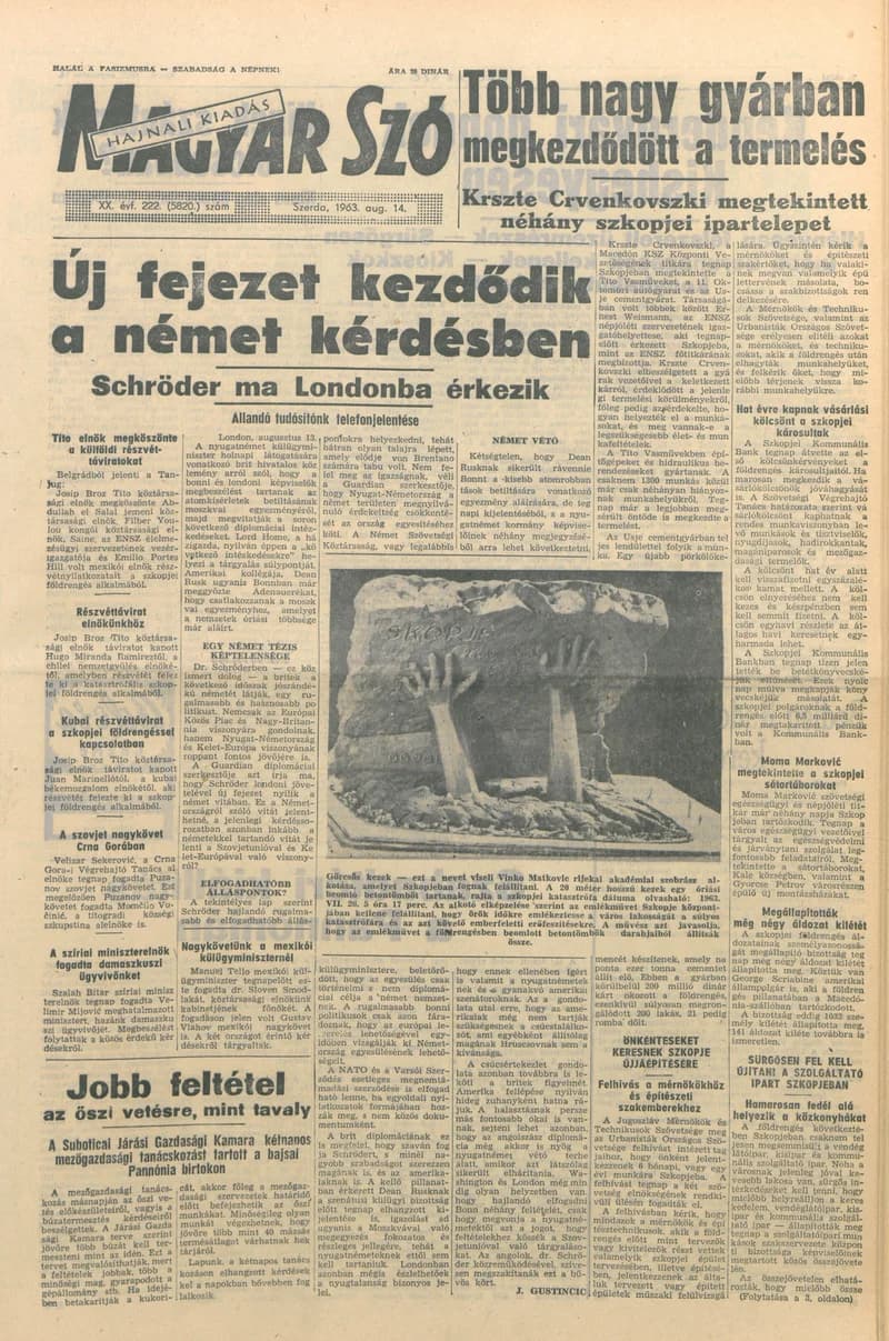 Magyar Szó, 20. évf. 1963. augusztus 14. 222. sz. 1–14. oldal
