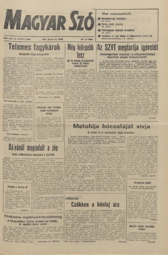Magyar Szó, 42. évf. 1985. január 14. 12. sz. 1–16. oldal