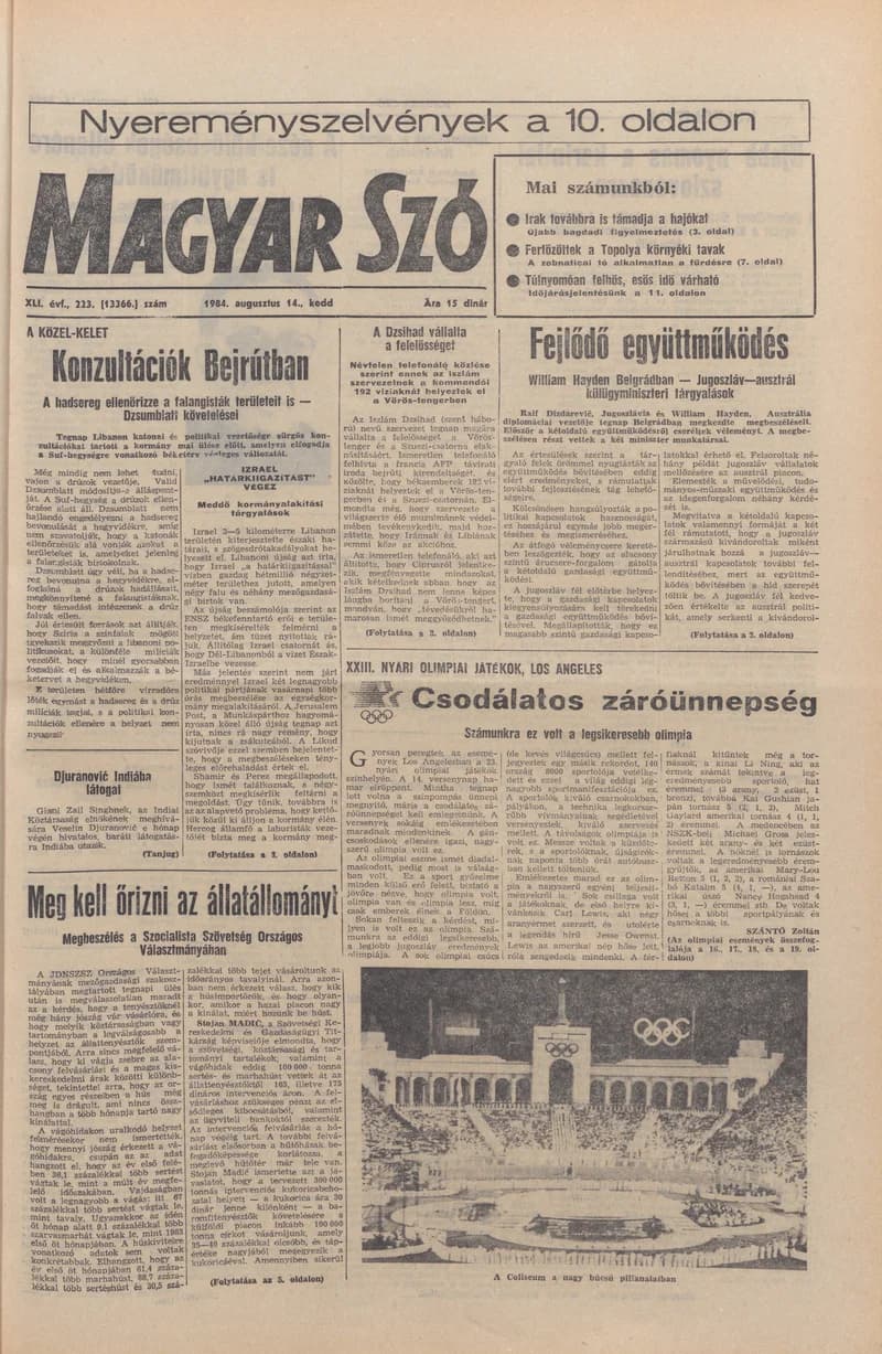 Magyar Szó, 41. évf. 1984. augusztus 14. 223. sz. 1–20. oldal