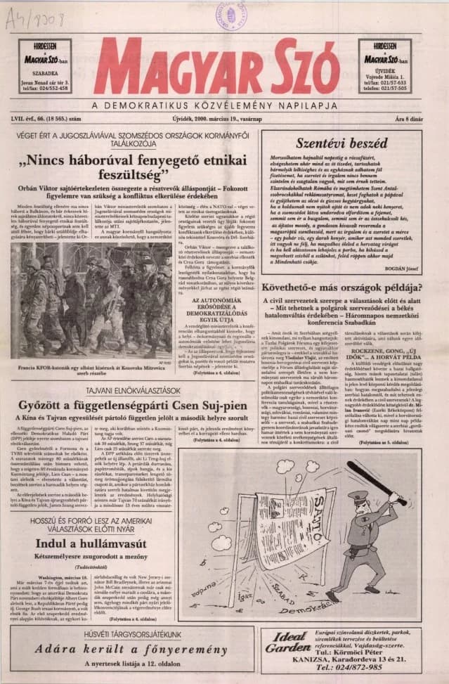 Magyar Szó, 57. évf. 2000. március 19. 66. sz. 1–24. oldal