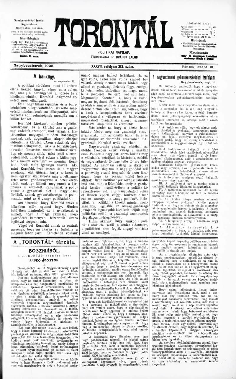 Torontál, 37. évf. 1908. szeptember 18. 213. sz.