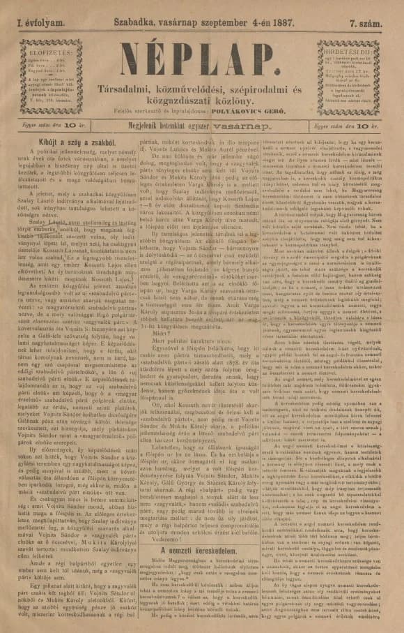Néplap, 1. évf. 1887. szeptember 4. 7. sz.