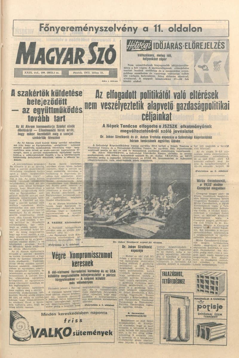 Magyar Szó, 29. évf. 1972. július 21. 199. sz. 1–14. oldal
