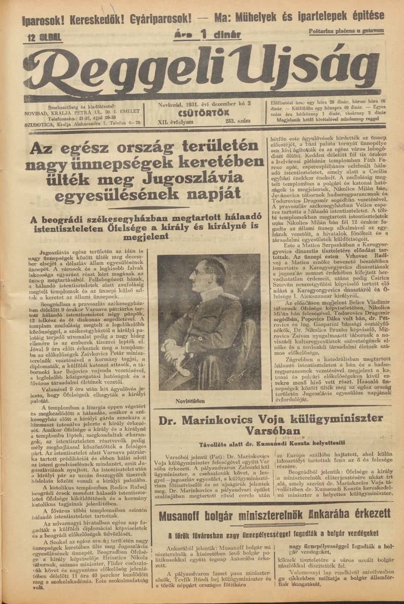 Reggeli Újság, 12. évf. 1931. december 2. 283. sz.