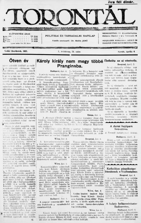 Torontál, 50. évf. 1921. április 6. 73. sz.