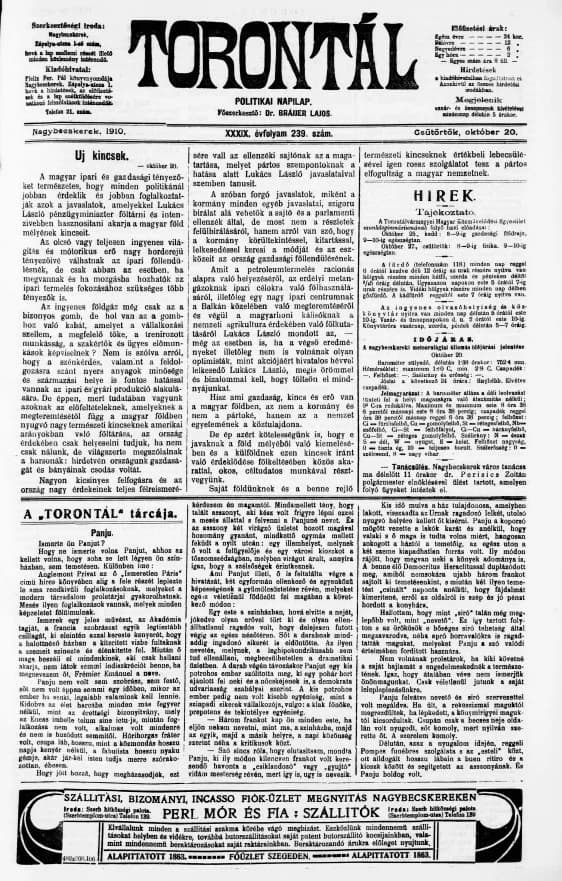 Torontál, 39. évf. 1910. október 20. 239. sz.