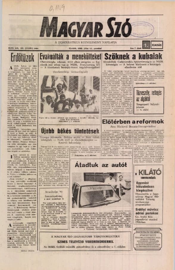 Magyar Szó, 47. évf. 1990. július 14. 191. sz. 1–20. oldal