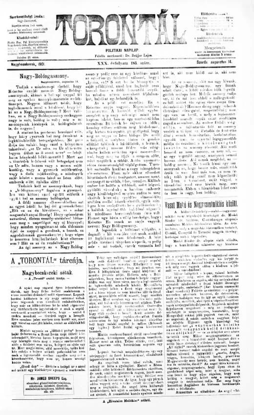 Torontál, 30. évf. 1901. augusztus 15. 185. sz.