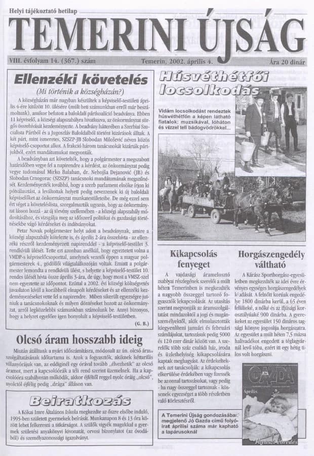 Temerini Újság, 8. évf. 2002. április 4. 14. sz.