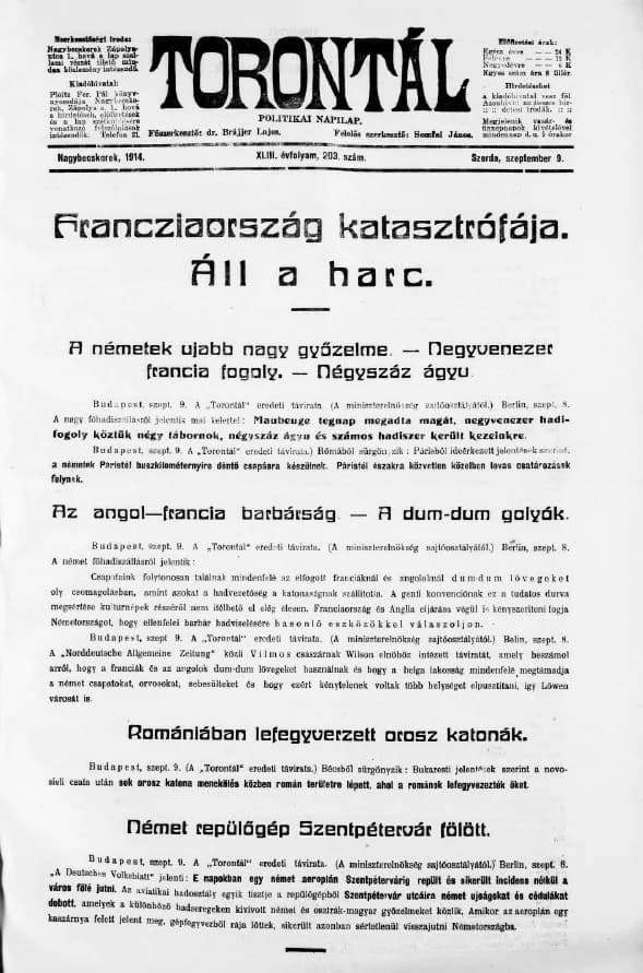 Torontál, 43. évf. 1914. szeptember 9. 203. sz.