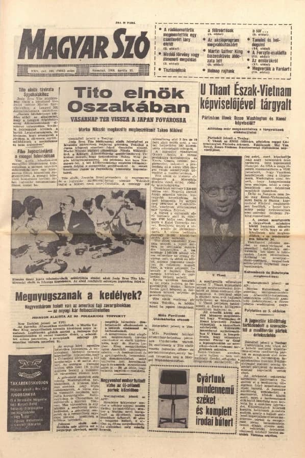 Magyar Szó, 25. évf. 1968. április 13. 102. sz. 1–20. oldal