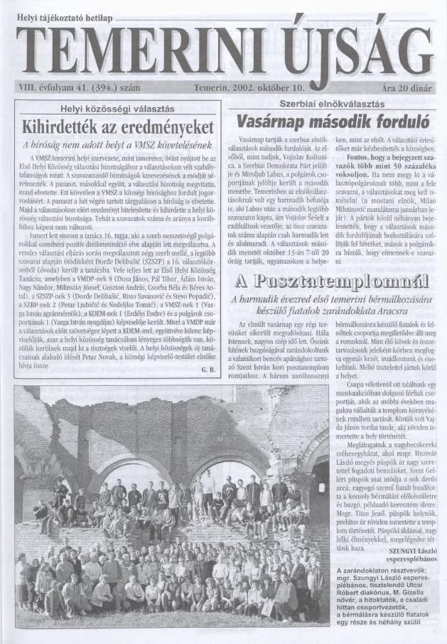 Temerini Újság, 8. évf. 2002. október 10. 41. sz.