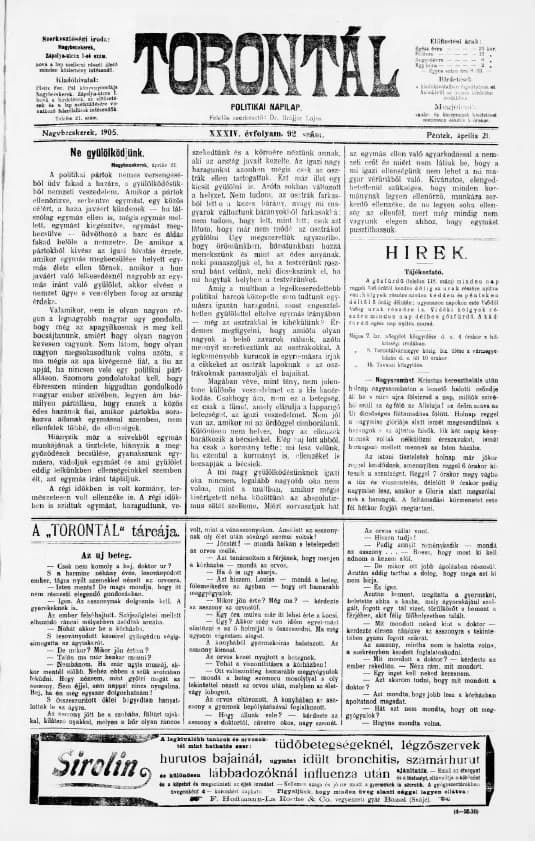 Torontál, 34. évf. 1905. április 21. 92. sz.
