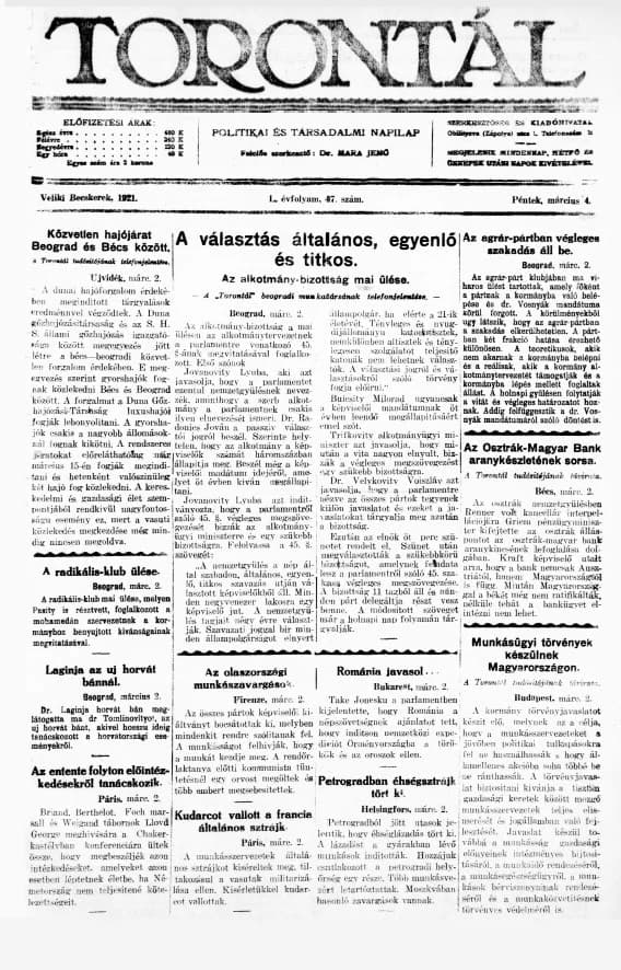 Torontál, 50. évf. 1921. március 4. 47. sz.