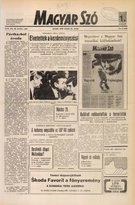 Magyar Szó, 47. évf. 1990. március 28. 85. sz. 1–20. oldal
