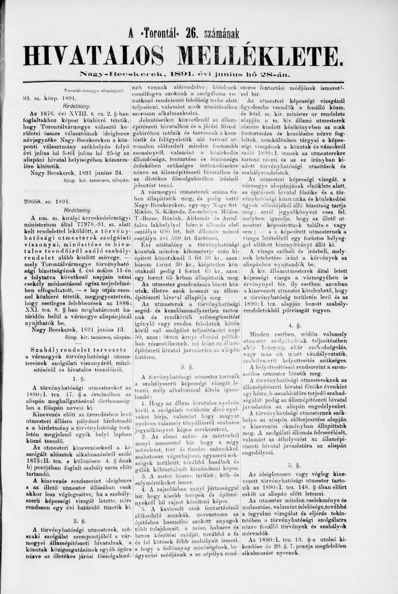 A Totontál  hivatalos melléklete, 4. évf. 1891. június 28. 26. sz.