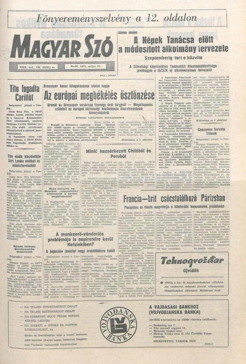 Magyar Szó, 30. évf. 1973. május 22. 138. sz. 1–20. oldal